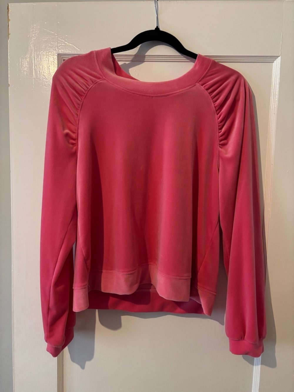Women's Pink Gathered-Shoulder Pullover Sweatshirt